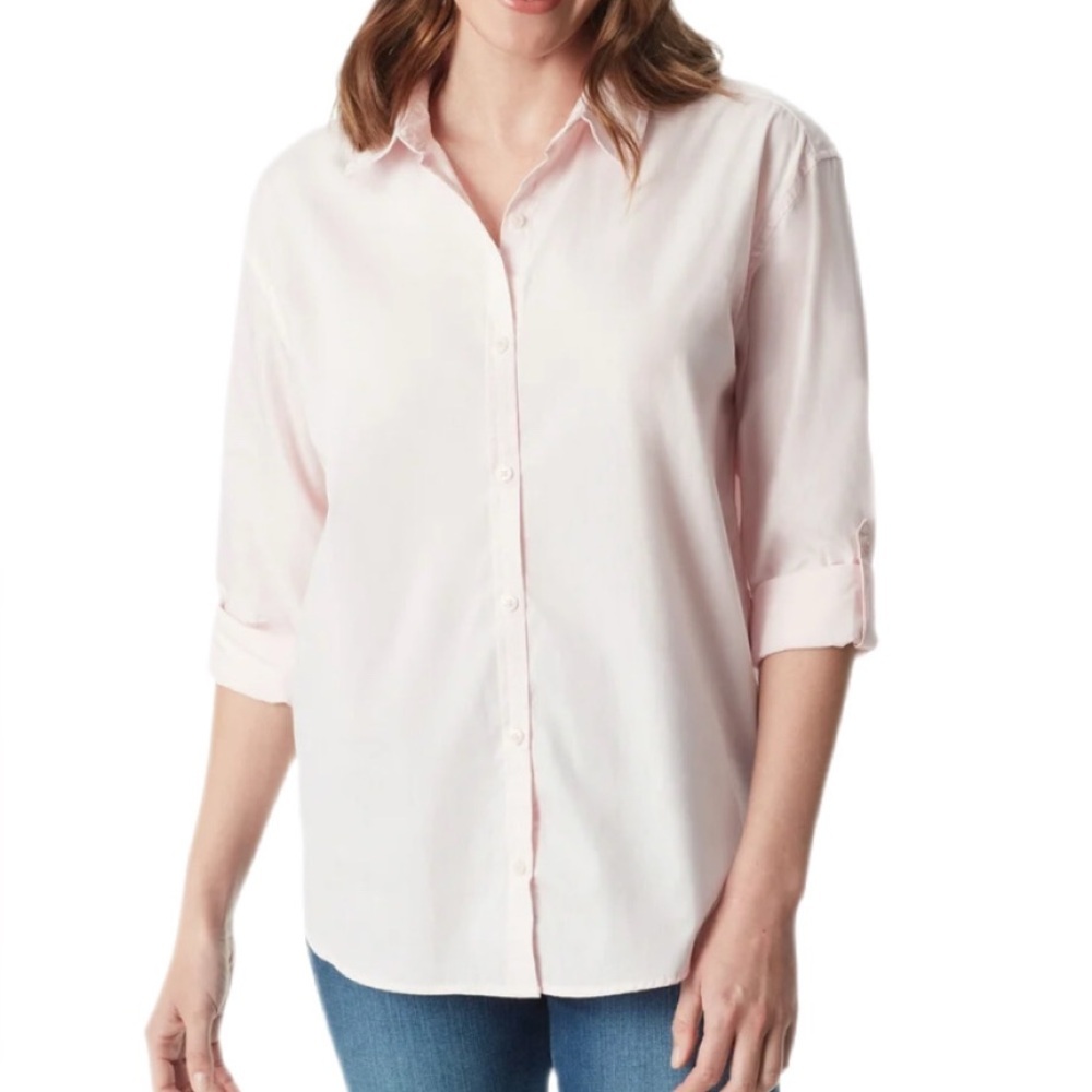 Gloria Vanderbilt Swan Series Women's Oversized Shirt, Color is Pale Pink Medium